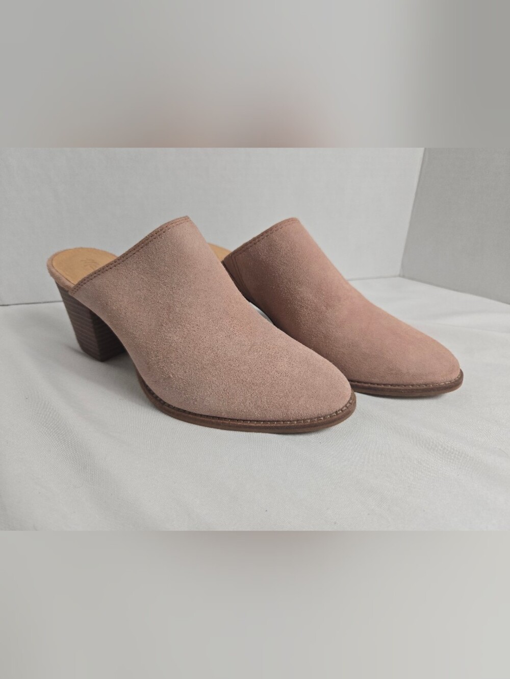Madewell The Harper Suede Mule Dusty Blush Pink Block Stacked Heel Clog Size 6.5